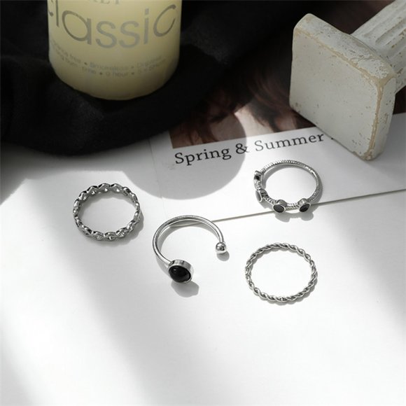 ♠️ NEW Silver and Black Rings - Set of 4 - Picture 5 of 6